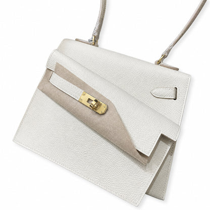 Kelly Desordre 20cm Sellier double-sided Epsom original palm print leather ck10 milkshake white Craie gold buckle GHw top hand sewing