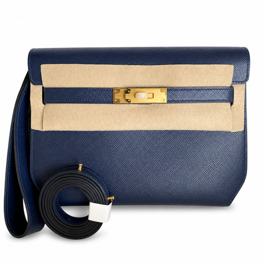 Kelly depeches 25cm epsom royal blue gold buckle