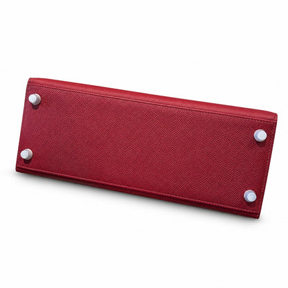 kelly28cm, K1/Rouge Grenat, Epsom, sliver, all handmade‼ ️Kelly 28cm, pomegranate red, palm print, silver buckle, high-end handmade exclusive customization‼ ️Purely hand-made nails, hand-engraved hard