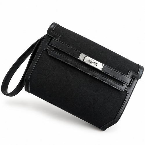 Kelly Depeches 25 clutch, canvas and swift leather (with additional shoulder strap), can be carried cross-body, can be carried by hand or on the wrist, daily needs, seamless switching between business