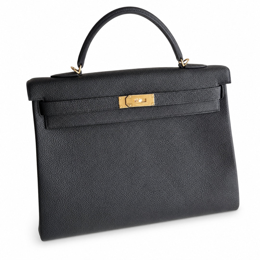 Kelly togo original royal calfskin ck89 black top craftsmanship wax thread full stitching gold buckle