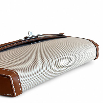 Kelly Depeches 25 clutch, canvas and swift leather (with additional shoulder strap), can be carried cross-body, can be carried by hand or on the wrist, daily needs, seamless switching between business