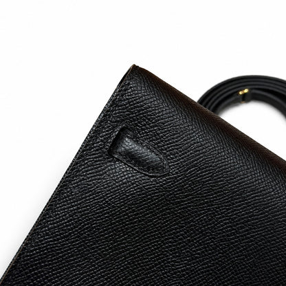 Style: Kelly to go Color: ck89/noir Size: 19*11.5*1.5cm Leather: epsom From France Hardware: gold shoulder crossbody bag, clutch bag, black, cowhide, gold buckle, high-end handmade exclusive customiza