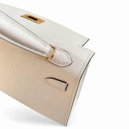 Fully hand-sewn👉Second generation Mini Kelly 19cm imported Epsom leather cream white gold buckle