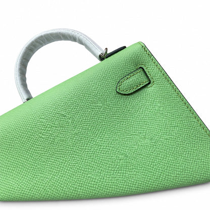 In stock: second generation Kelly 19cm imported Epsom leather avocado green 🥑 gold and silver buckle wax thread