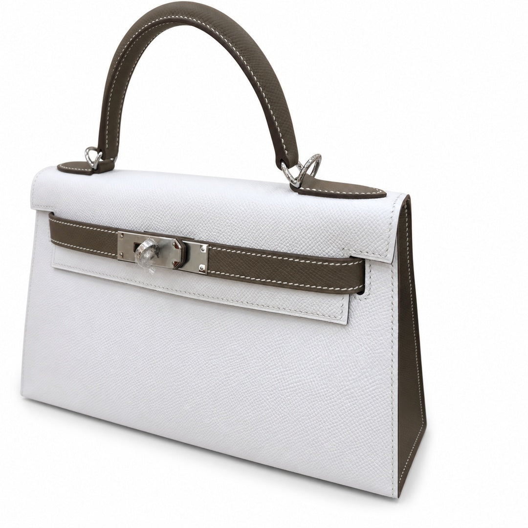 Kelly 25cm/28cm Epsom Leather 10 Craie Milkshake White 18 Etoupe Elephant Gray Top Handmade! Counter quality!