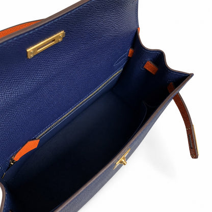 Custom order💕kelly25 sapphire blue with classic orange epsom frosted gold buckle handmade