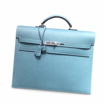 Kelly briefcase 38cm Epsom leather 75 Bleu Jean denim blue top handcraft! Counter quality!