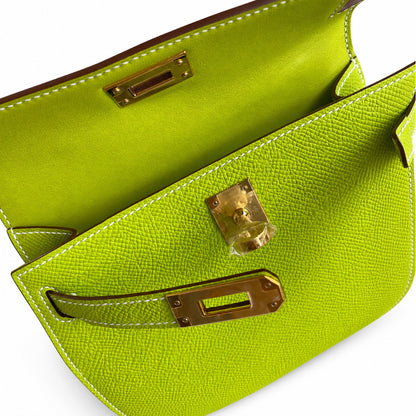 Fully hand-sewn👉Second generation Mini Kelly 19cm imported Epsom leather candy green gold and silver buckle