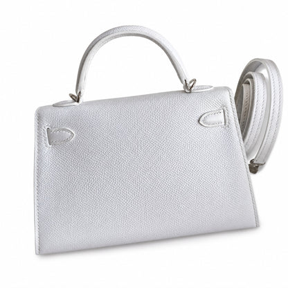 Fully hand-sewn👉Second generation Mini Kelly 19cm imported Epsom leather pure white silver buckle