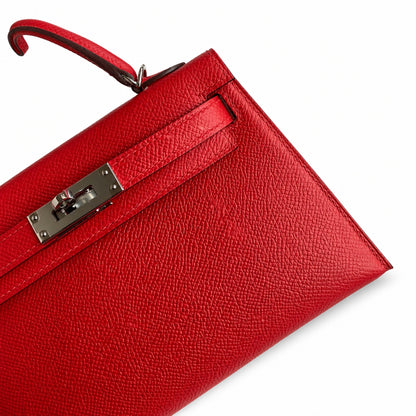 Fully hand-sewn👉Second generation Mini Kelly 19cm imported Epsom leather flag red silver buckle