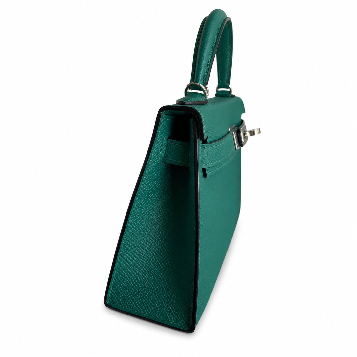 Fully hand-sewn👉Second generation Mini Kelly 19cm imported Epsom leather malachite green silver buckle