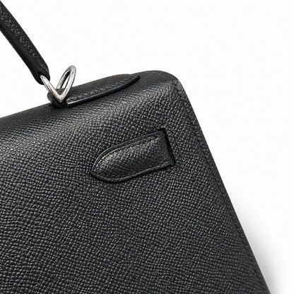 kelly32cm, ck89/Black, Epsom, sliver, all handmade‼ ️Kelly 32cm, black, palm print, silver buckle, high-end handmade exclusive customization‼ ️Purely hand-made nails, hand-engraved hardware, fine stee