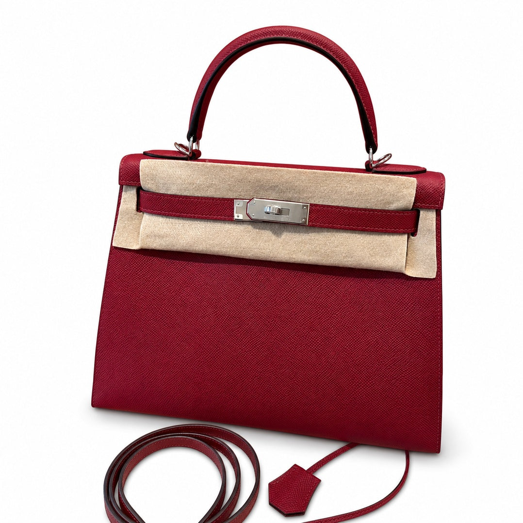 kelly28cm, K1/Rouge Grenat, Epsom, sliver, all handmade‼ ️Kelly 28cm, pomegranate red, palm print, silver buckle, high-end handmade exclusive customization‼ ️Purely hand-made nails, hand-engraved hard