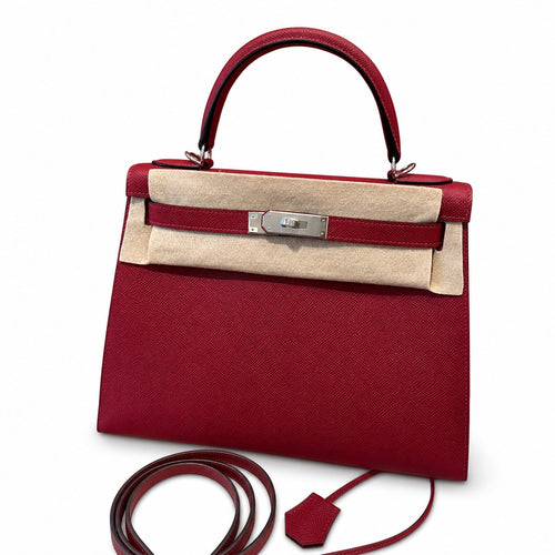kelly28cm, K1/Rouge Grenat, Epsom, sliver, all handmade‼ ️Kelly 28cm, pomegranate red, palm print, silver buckle, high-end handmade exclusive customization‼ ️Purely hand-made nails, hand-engraved hard