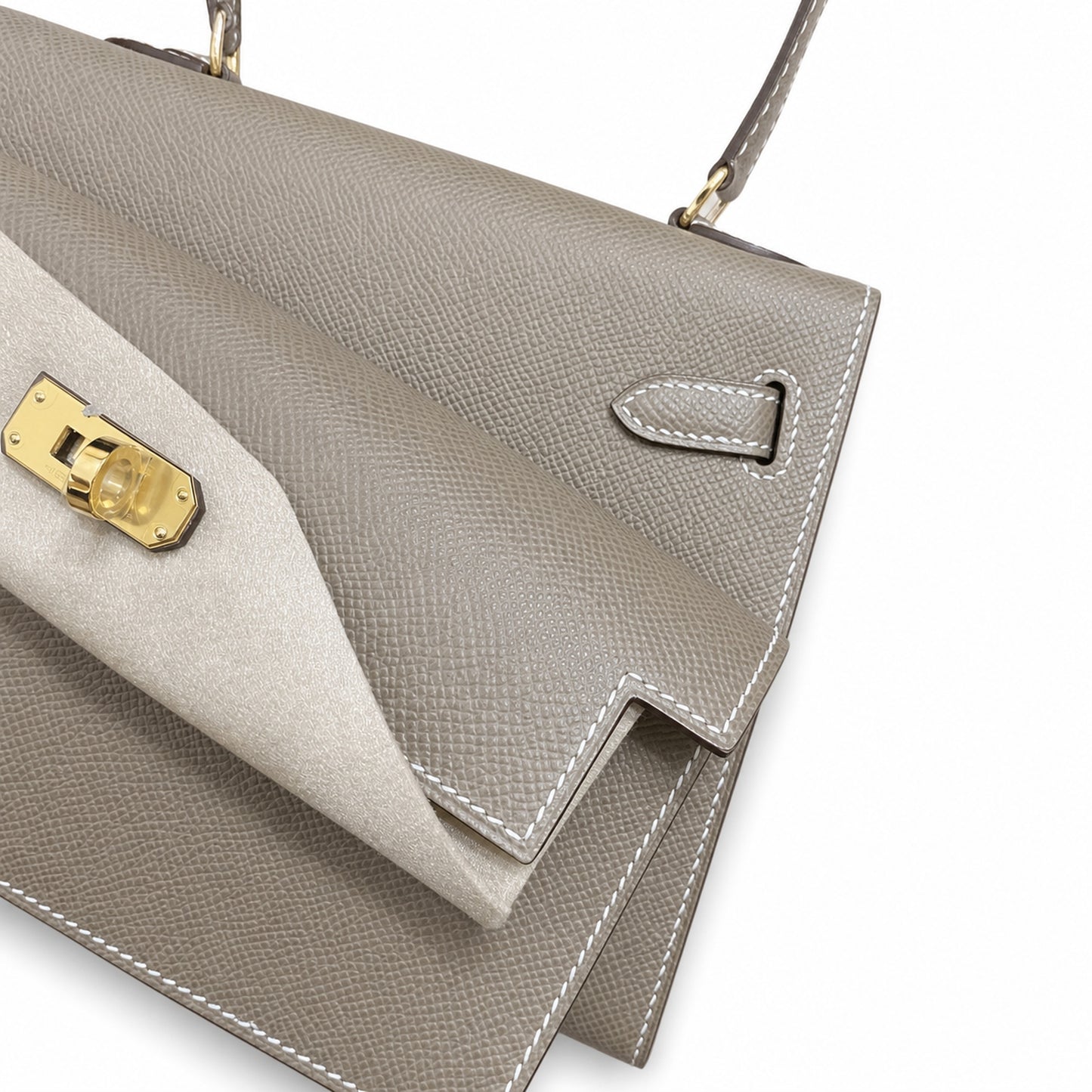 Kelly Desordre 20cm Sellier double-sided Epsom original palm print leather ck18 elephant gray Etoupe gold buckle GHw top hand sewing