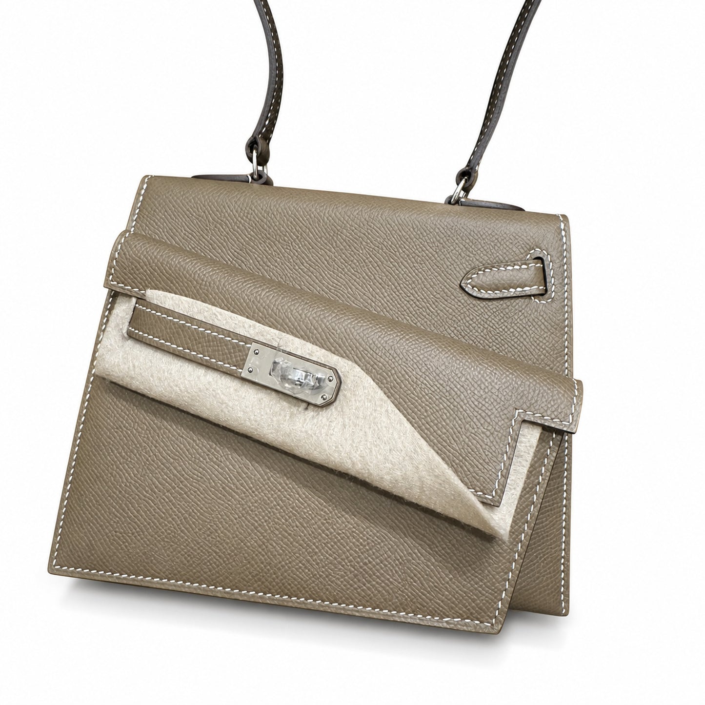 Kelly double-sided Desordre Epsom original palm print leather ck18 elephant gray Etoupe silver buckle PHW top hand sewing