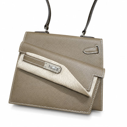 Kelly double-sided Desordre Epsom original palm print leather ck18 elephant gray Etoupe silver buckle PHW top hand sewing