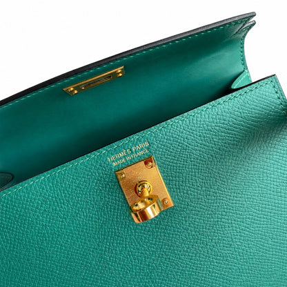 Fully hand-sewn👉Second generation Mini Kelly 19cm imported Epsom leather malachite green🦚 gold buckle