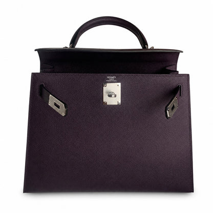 Custom order💕kelly28 grape purple epsom silver buckle hand-stitched