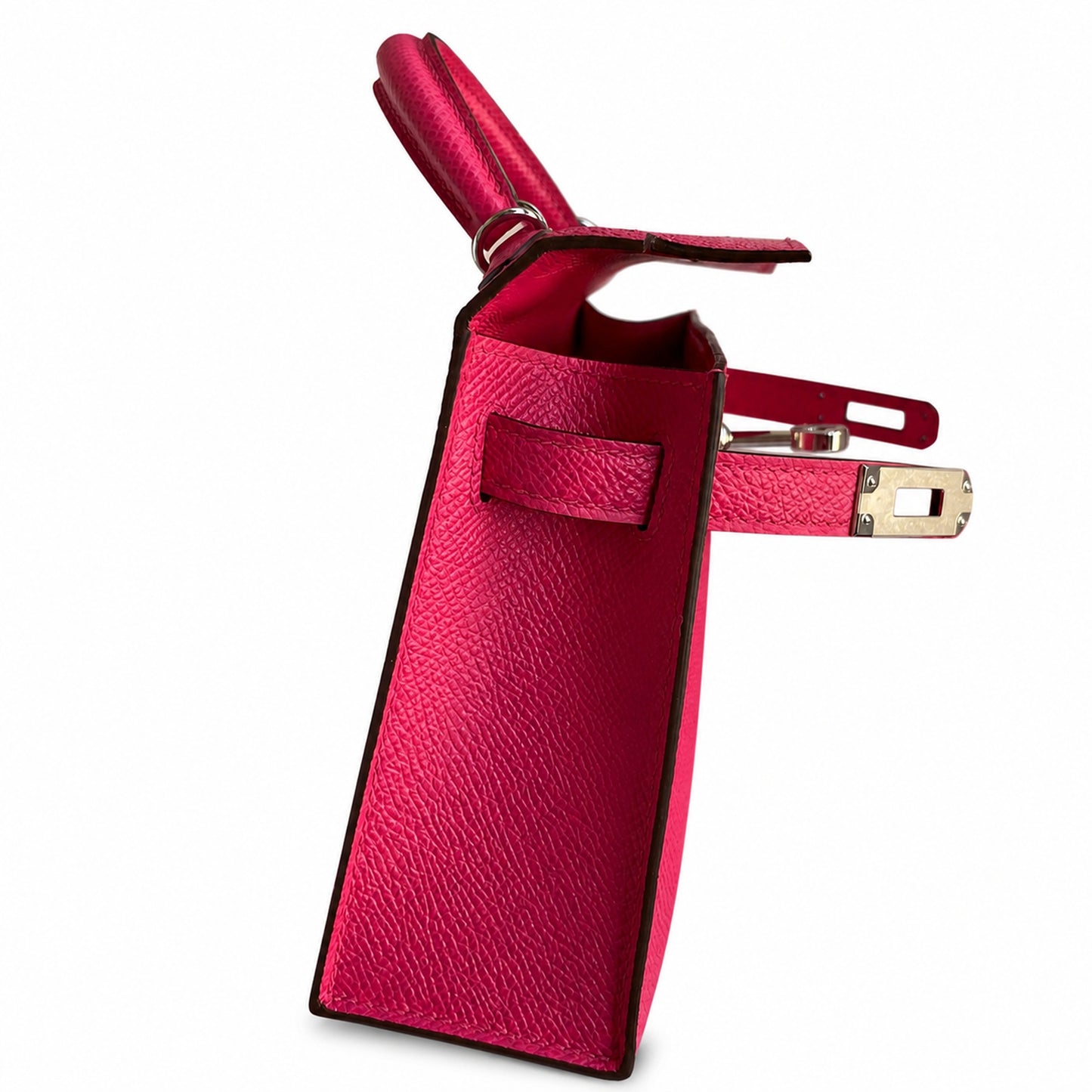 Ready stock: Fully hand-stitched 👉Second generation Mini Kelly 19cm imported Epsom leather pink silver buckle