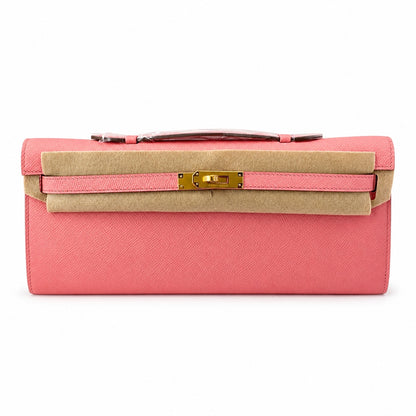 Kelly cut 31 clutch epsom milkshake powder gold buckle in stock