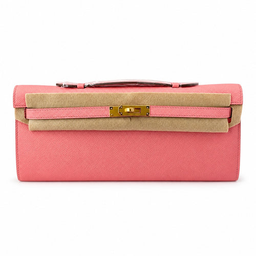 Kelly cut 31 clutch epsom milkshake powder gold buckle in stock