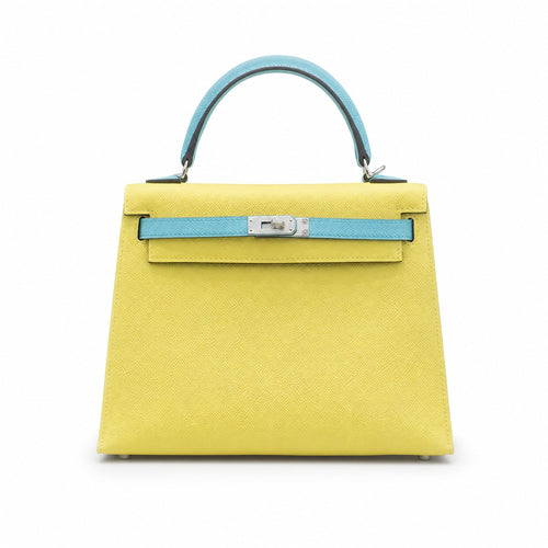 Kelly 28cm Epsom leather C9 Soufre goose egg yolk 3P BlueAtoll macaron blue top handcraft! Counter quality!