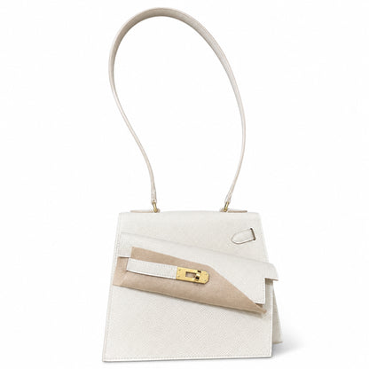 Kelly Desordre 20cm Sellier double-sided Epsom original palm print leather ck10 milkshake white Craie gold buckle GHw top hand sewing