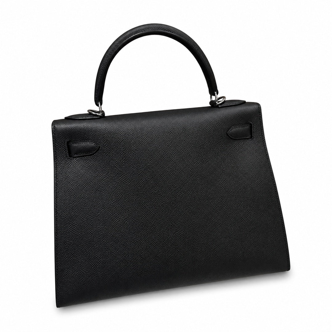 kelly32cm, ck89/Black, Epsom, sliver, all handmade‼ ️Kelly 32cm, black, palm print, silver buckle, high-end handmade exclusive customization‼ ️Purely hand-made nails, hand-engraved hardware, fine stee