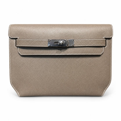 Kelly Depeches 25cm Epsom leather 18 Etoupe elephant gray top handcraft! Counter quality!