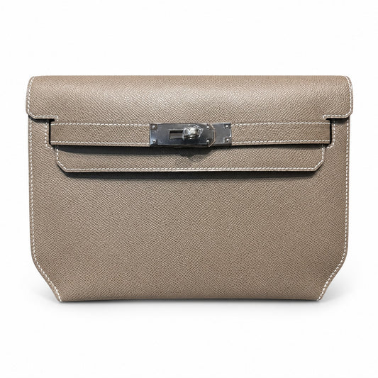 Kelly Depeches 25cm Epsom leather 18 Etoupe elephant gray top handcraft! Counter quality!