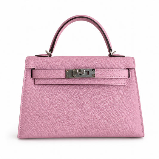 Second generation Mini Kelly 19cm Epsom leather, mallow purple, silver buckle