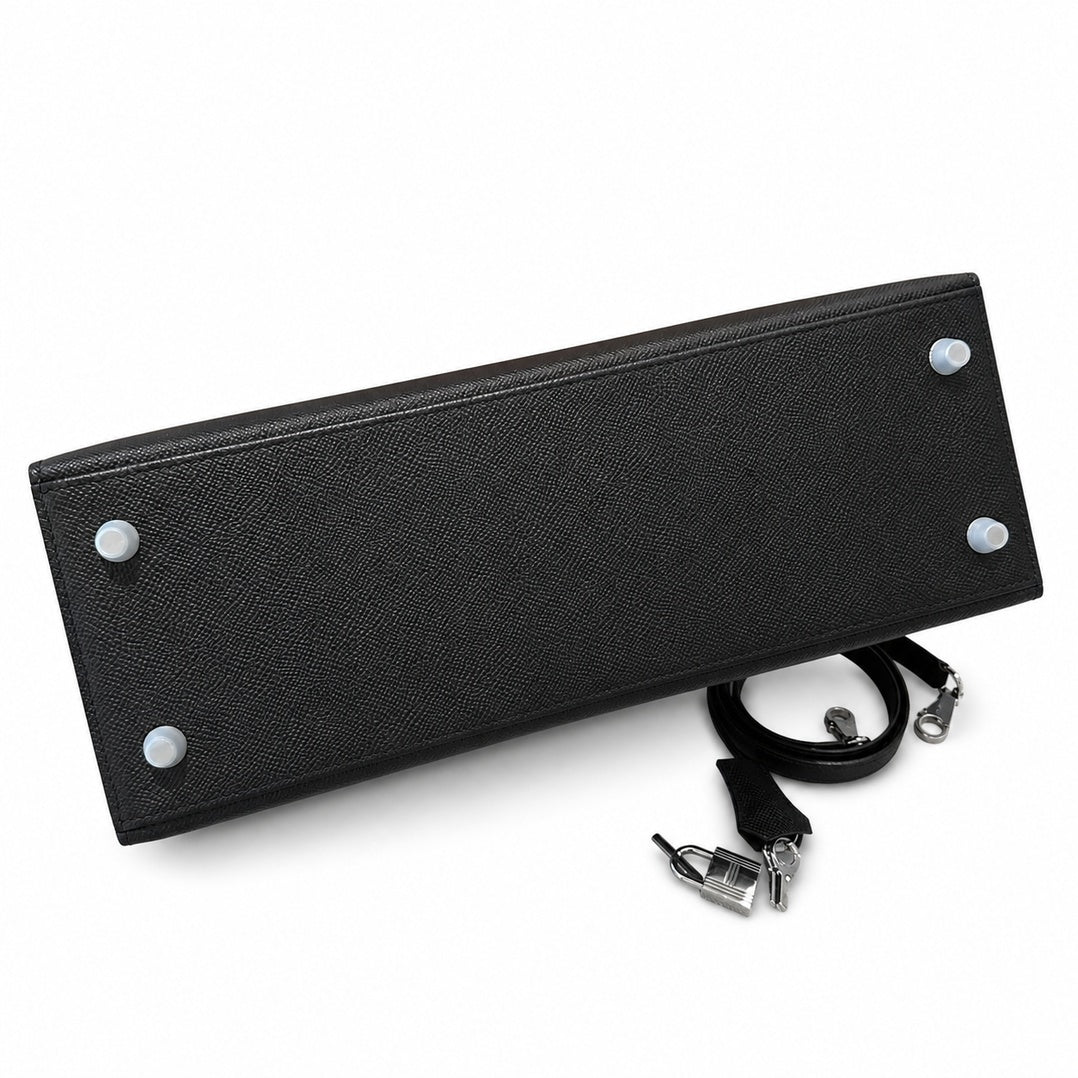 kelly32cm, ck89/Black, Epsom, sliver, all handmade‼ ️Kelly 32cm, black, palm print, silver buckle, high-end handmade exclusive customization‼ ️Purely hand-made nails, hand-engraved hardware, fine stee