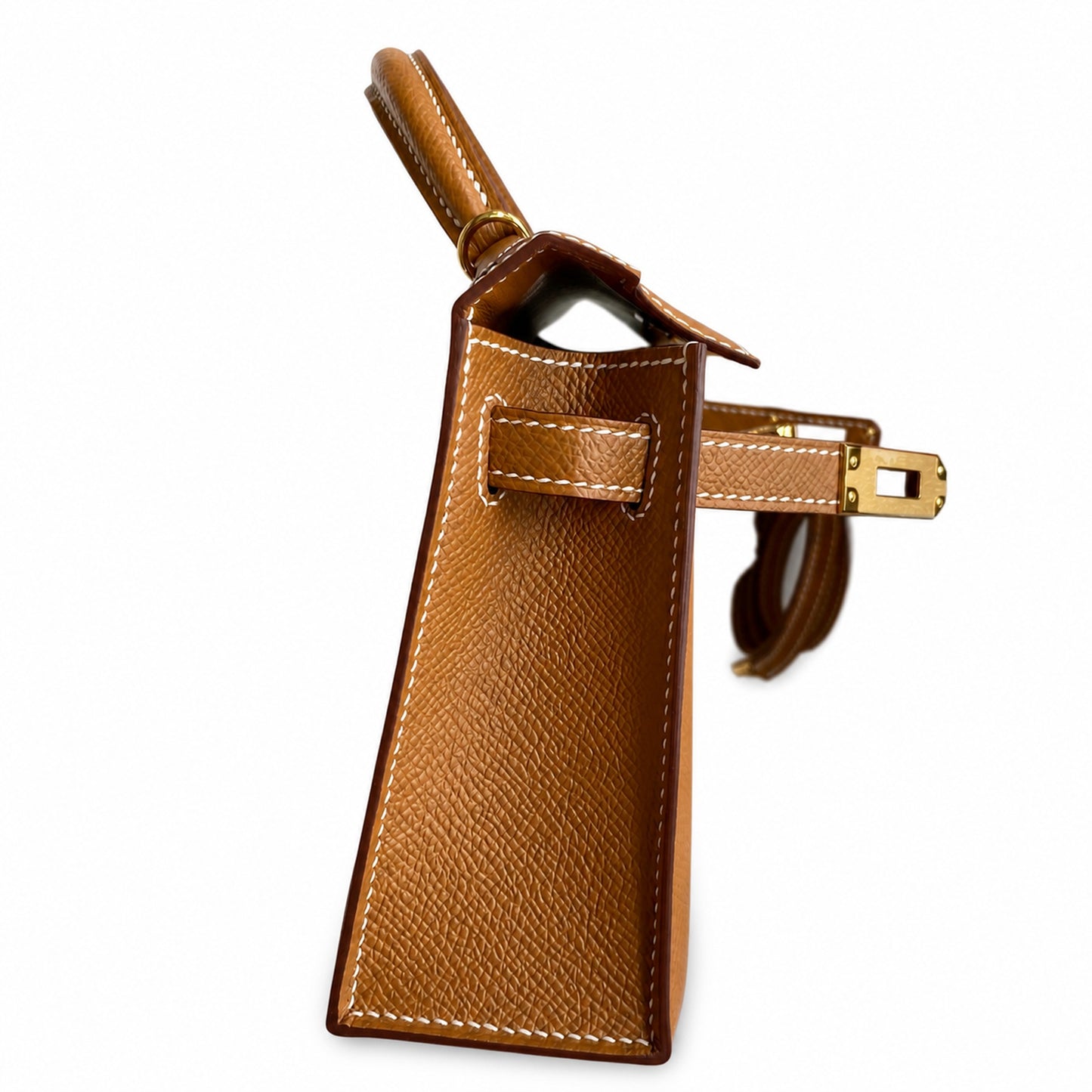 Second generation Mini Kelly 19cm Epsom leather, golden brown, gold buckle