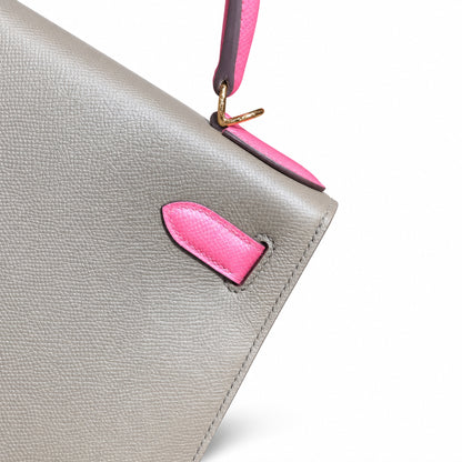 Kelly 28cm Epsom Leather 18 Etoupe Elephant Gray 8W Rose Azelee Lipstick Powder Top-notch Handmade! Counter quality!