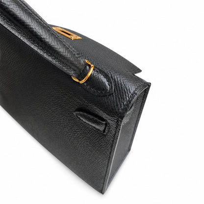 Second generation Mini Kelly 19cm Epsom leather black gold buckle