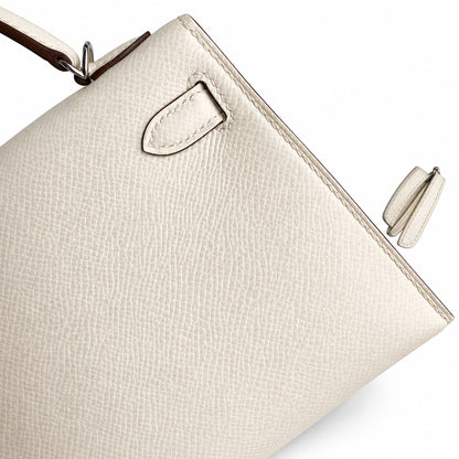 Fully hand-sewn👉Second generation Mini Kelly 19cm imported Epsom leather cream white silver buckle