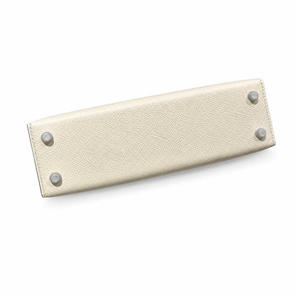 mini kelly 2, i2/Nata-0M/Chai-0L/Gris Meyer, Epsom, sliver, 19cm, all handmade‼ ️Mini Kelly II, cream white with striped milk tea color and cumulonimbus gray armband, palm print, silver buckle, 19cm,