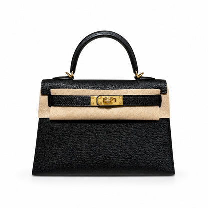 mini kelly 2, ck89/Black, Epsom, gold, 19cm, all handmade‼ ️Mini Kelly II, black with blue lining, palm print leather, gold buckle, 19cm, high-end fully handmade and customized‼ ️Purely hand-made nail