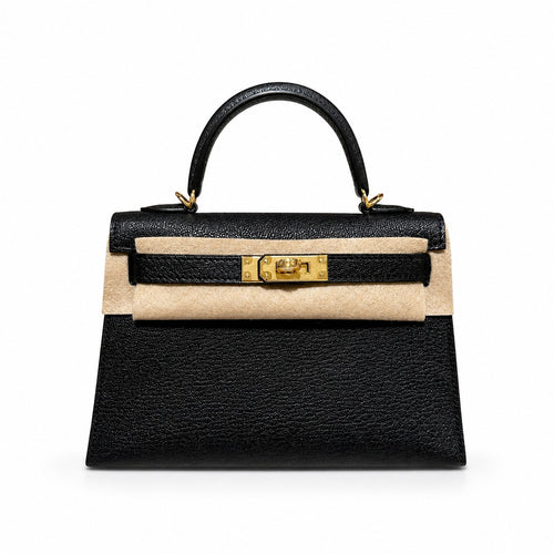 mini kelly 2, ck89/Black, Epsom, gold, 19cm, all handmade‼ ️Mini Kelly II, black with blue lining, palm print leather, gold buckle, 19cm, high-end fully handmade and customized‼ ️Purely hand-made nail