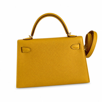 Fully hand-sewn👉Second generation Mini Kelly 19cm imported Epsom leather amber yellow gold buckle