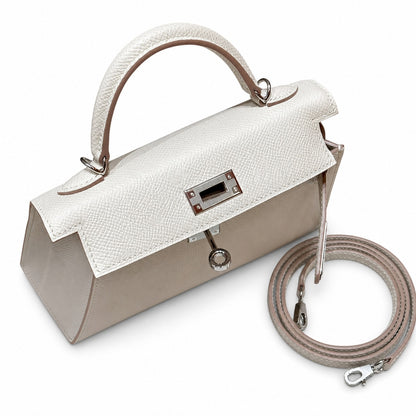 Style: mini kelly Color: ck10/craie Size: 19*12*5.5cm Leather: epsom From France Hardware: silver Mini Kelly second generation, milkshake white, French imported cowhide, silver buckle, high-end handma