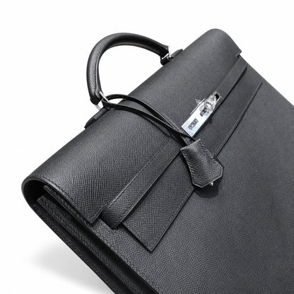 Kelly briefcase 38cm Epsom leather 89 Noir black top handcraft! Counter quality!