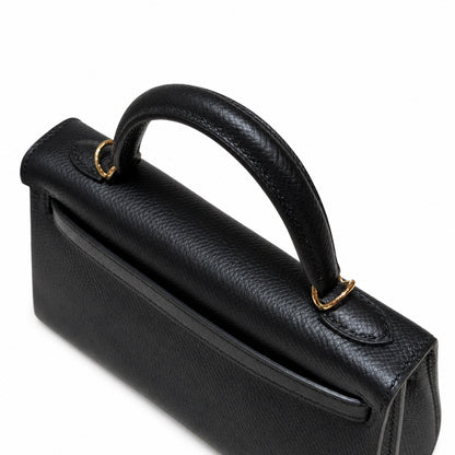 Style: mini kelly Color: ck89/Noir Size: 19*12*5.5cm Leather: epsom From France Hardware: gold Mini Kelly second generation, black, French imported cowhide, gold buckle, high-end fully handmade exclus