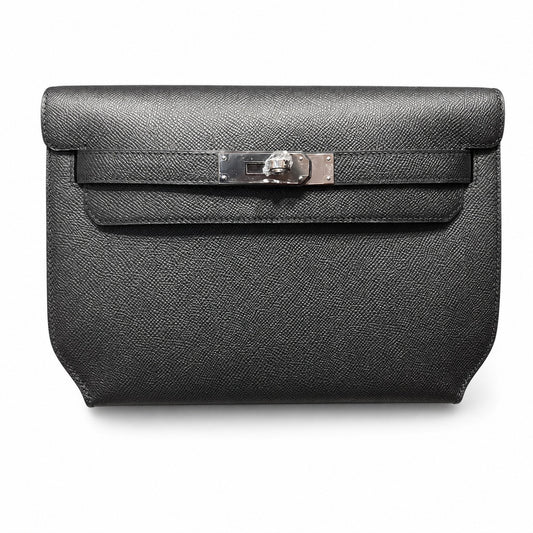 kelly Depeches clutch, Epsom leather 89 Noir black, top-notch craftsmanship! Counter quality!