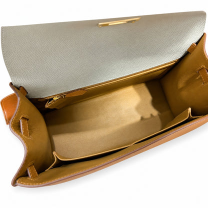 Kelly 28cm Epsom Leather S2 Trench Windbreaker Gray and 37 Gold Golden Brown Top Handmade! Counter quality!