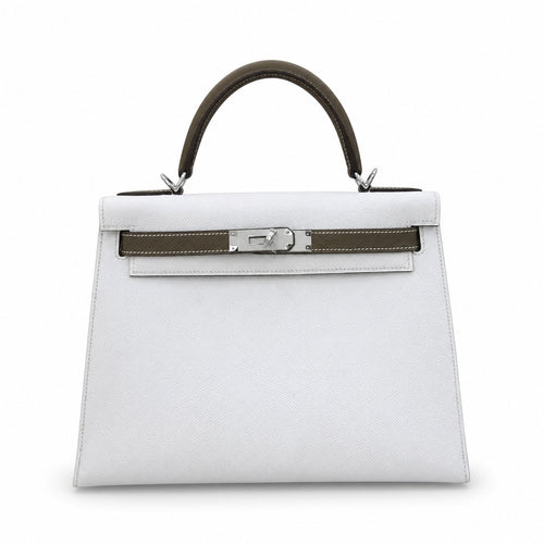 Kelly 25cm/28cm Epsom Leather 10 Craie Milkshake White 18 Etoupe Elephant Gray Top Handmade! Counter quality!