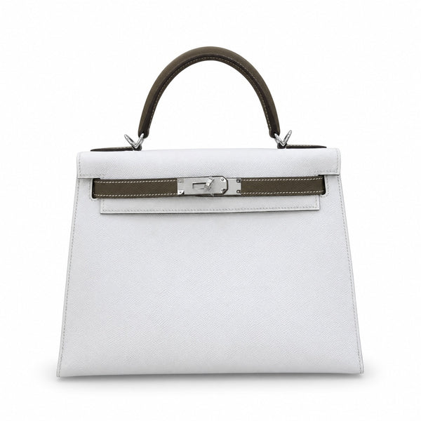 Kelly 25cm/28cm Epsom Leather 10 Craie Milkshake White 18 Etoupe Elephant Gray Top Handmade! Counter quality!