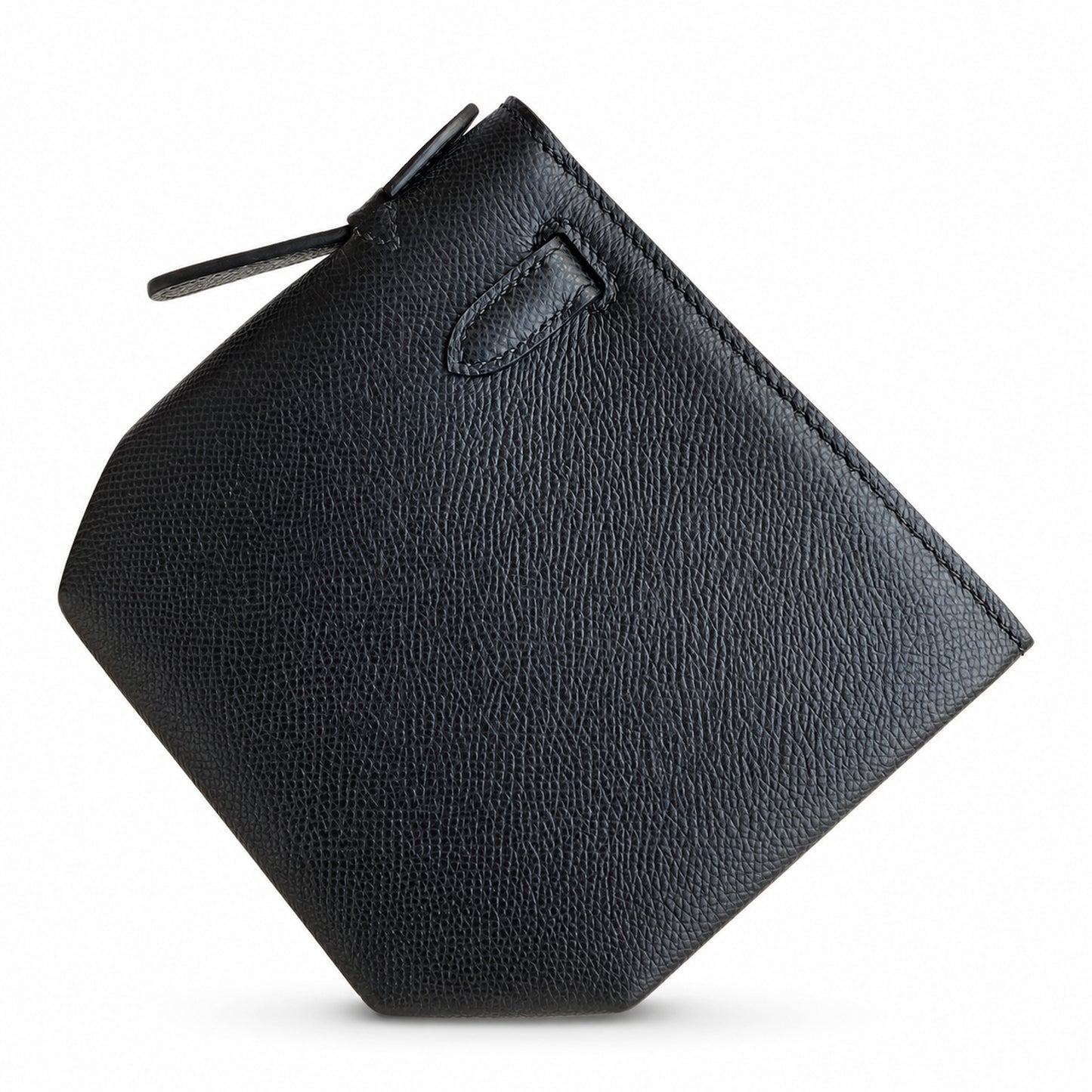 First generation handbag evening bag Kelly 22cm Epsom leather black silver buckle wax thread